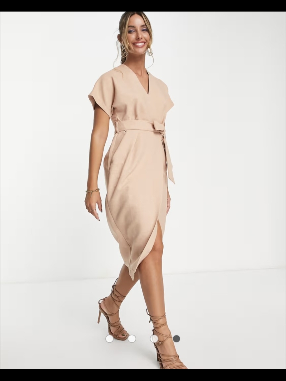 ASOS Closet London Kimono Wrap Tie Dress Blush Pink Midi Short Sleeve- 16 - Picture 4 of 16